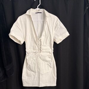 Zara Cream Mini Dress with Tie Detail